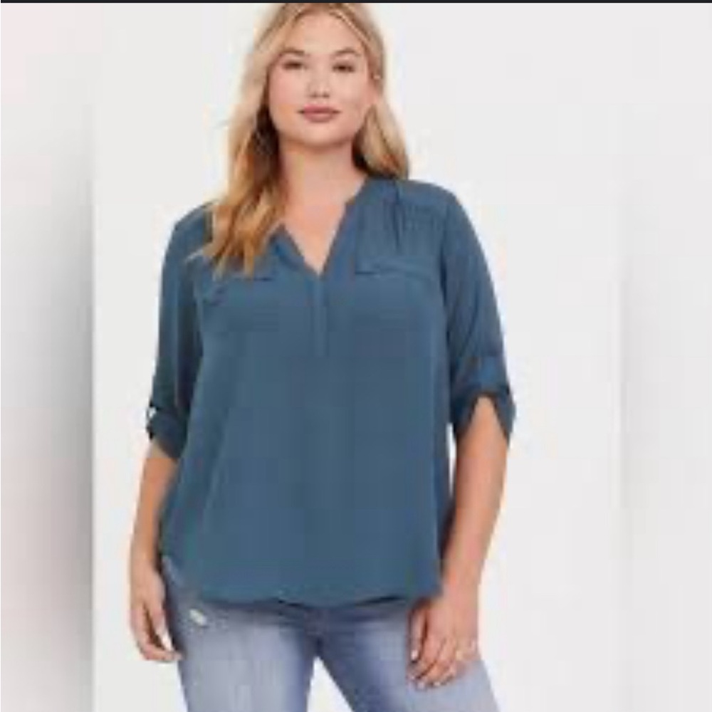 Torrid Harper Studio Crepe‎ de Chine Flutter Short Sleeve Blouse